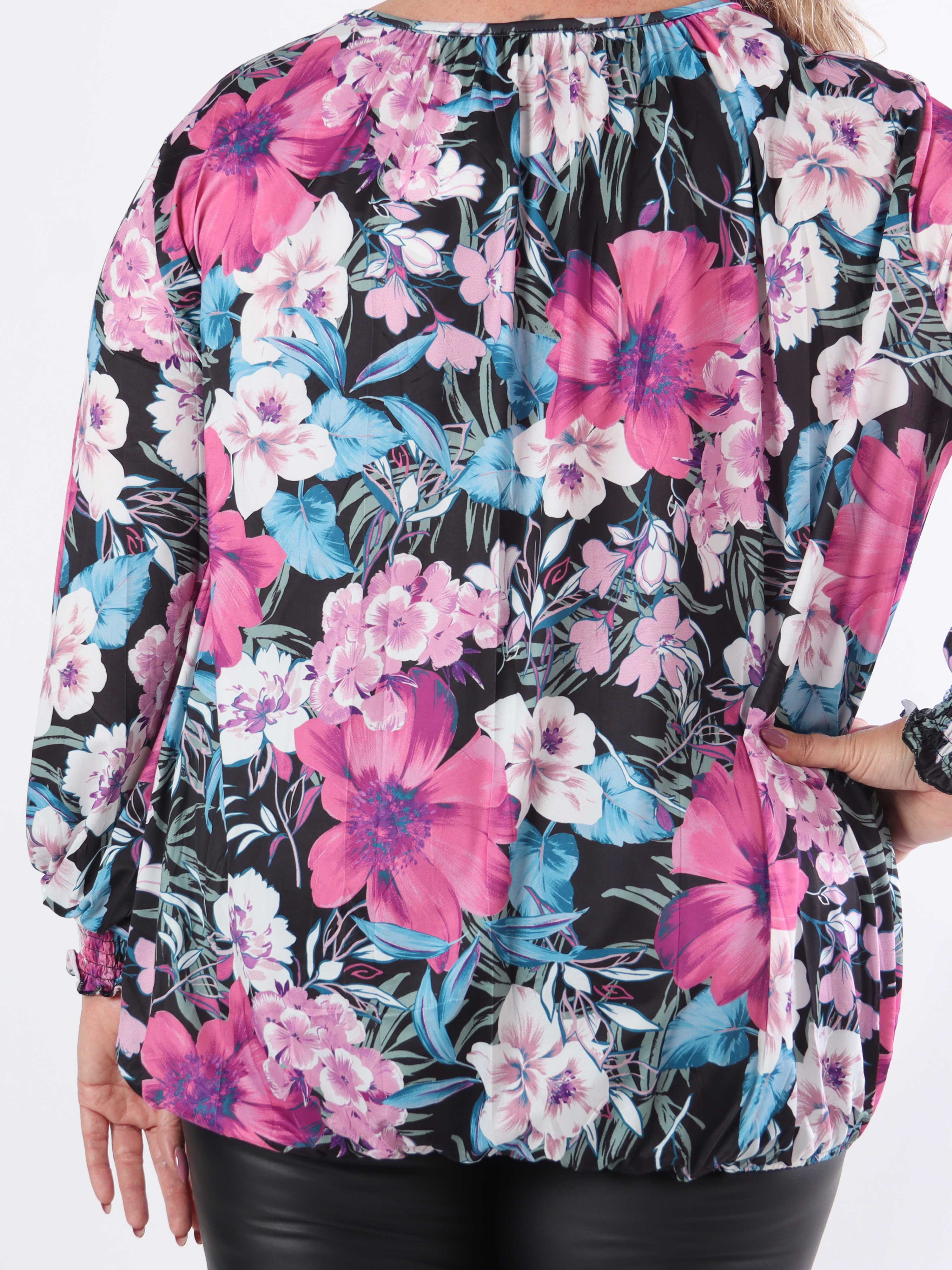Miracle Floral L/S - Blus i plus size-modell med resår och långa ärmar